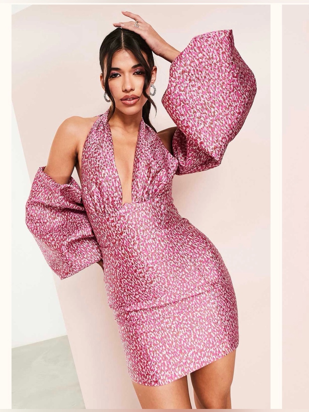Asos Luxe Halter Neck Mini Dress With Cold Shoulder Cuff Sleeves In Pink size 0